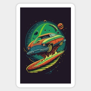 Playful car in space Sticker